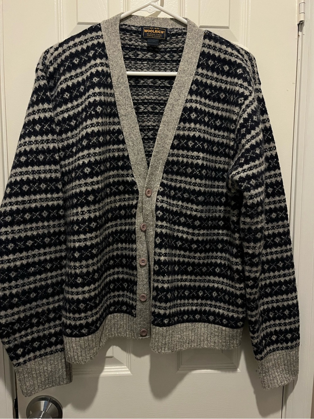 Like new! Woolrich Navy & Gray Fair Isle Wool Cardigan